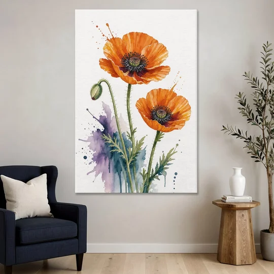 Abstract Floral Painting of Orange Poppies - Canvas Wall Art - Sofa - 40x60