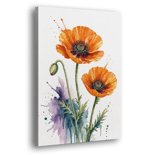 Abstract Floral Painting of Orange Poppies - Canvas Wall Art - Side