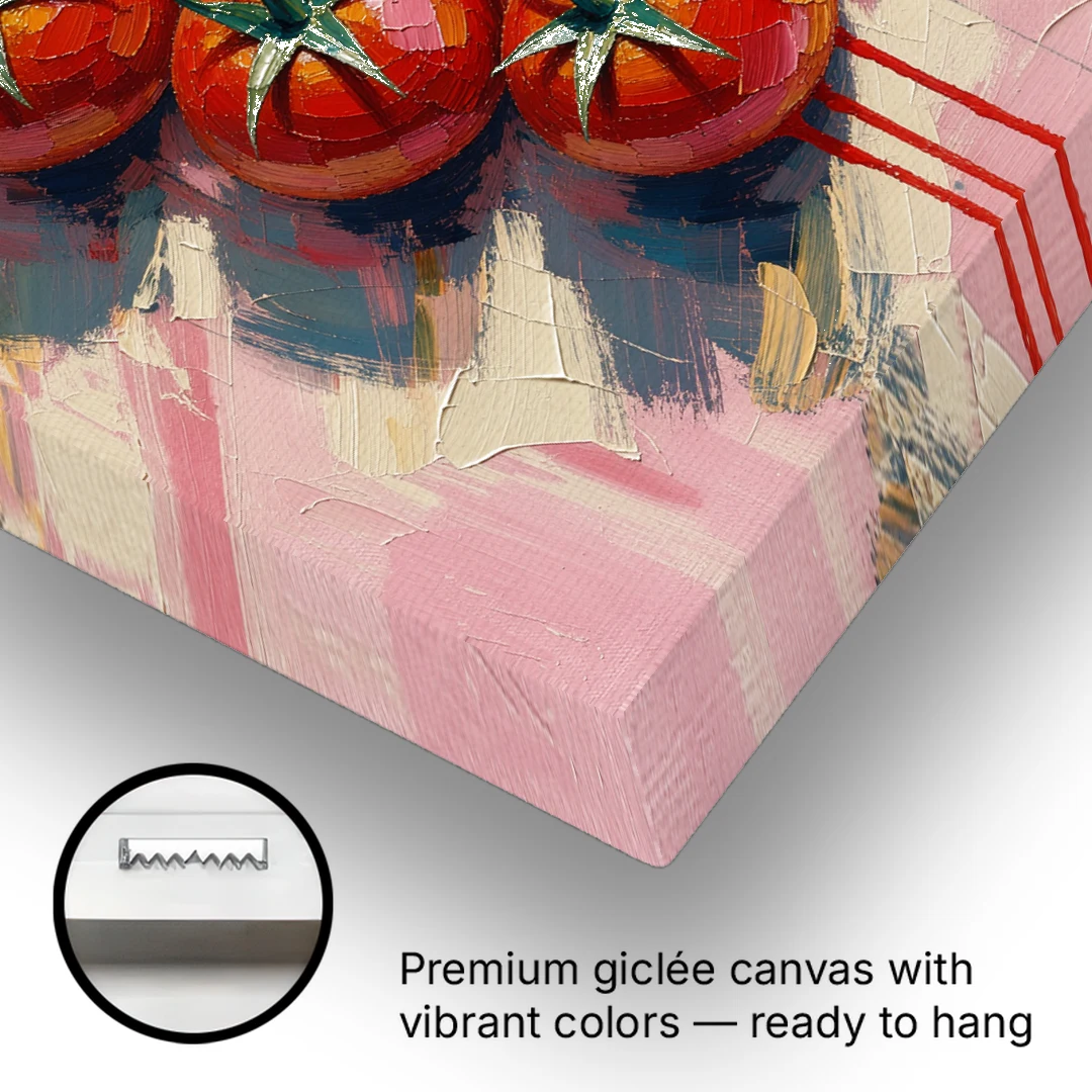Abstract Fruit Painting of Cherry Tomatoes on the Vine - Canvas Wall Art - Gallery Wrap Corner