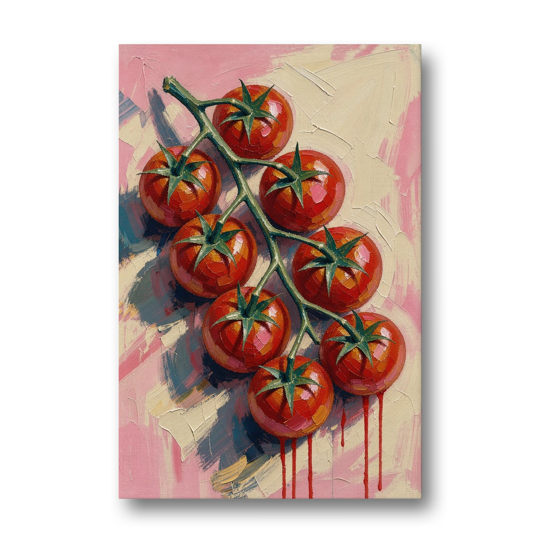 Abstract Fruit Painting of Cherry Tomatoes on the Vine - Canvas Wall Art - Front