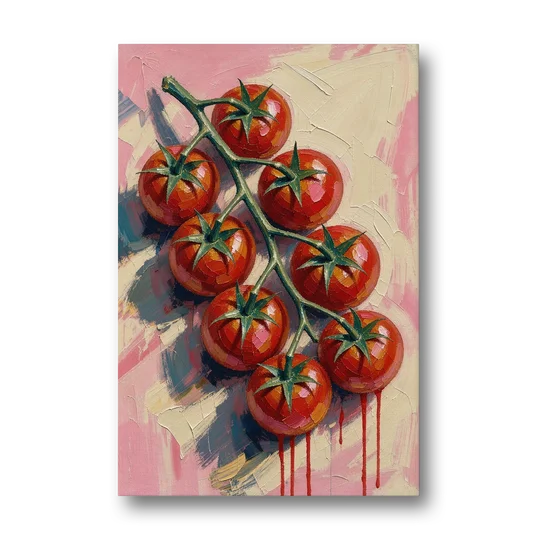 Abstract Fruit Painting of Cherry Tomatoes on the Vine - Canvas Wall Art - Front