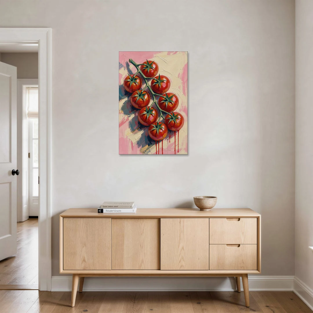 Abstract Fruit Painting of Cherry Tomatoes on the Vine - Canvas Wall Art - Coffee Table - 24x36