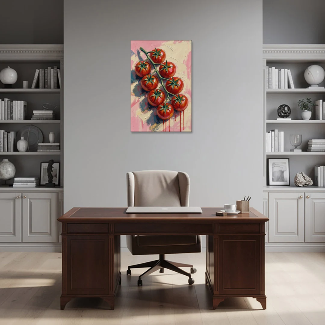 Abstract Fruit Painting of Cherry Tomatoes on the Vine - Canvas Wall Art - Office - 24x36