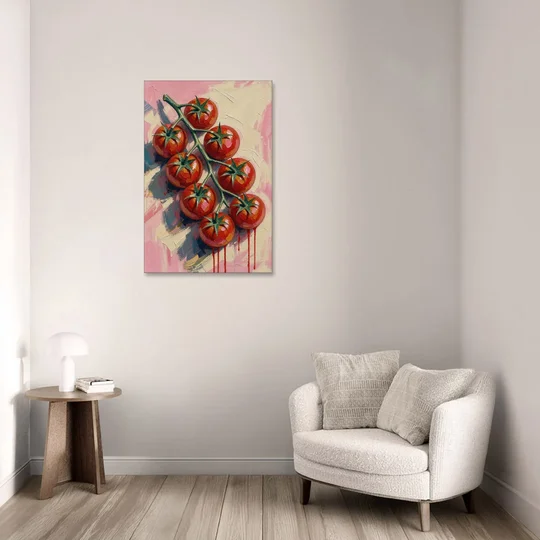 Abstract Fruit Painting of Cherry Tomatoes on the Vine - Canvas Wall Art - Sofa - 24x36