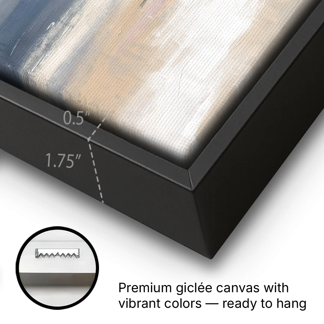 Abstract Horizon Painting in Navy and Mist - Black Framed Canvas Wall Art - Gallery Wrap Corner