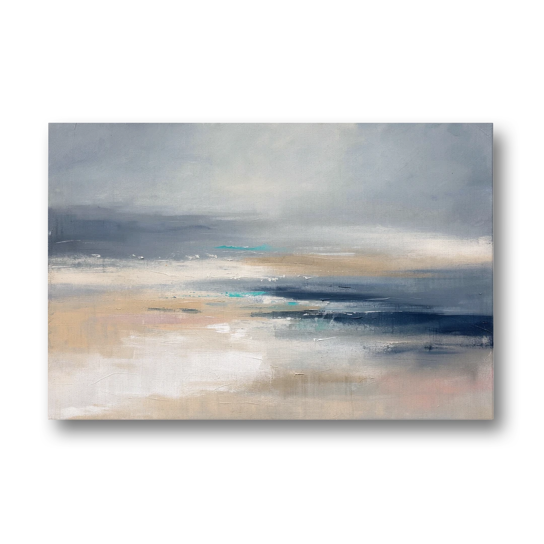 Abstract Horizon Painting in Navy and Mist - Canvas Wall Art - Front