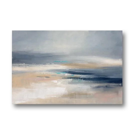 Abstract Horizon Painting in Navy and Mist - Canvas Wall Art - Front