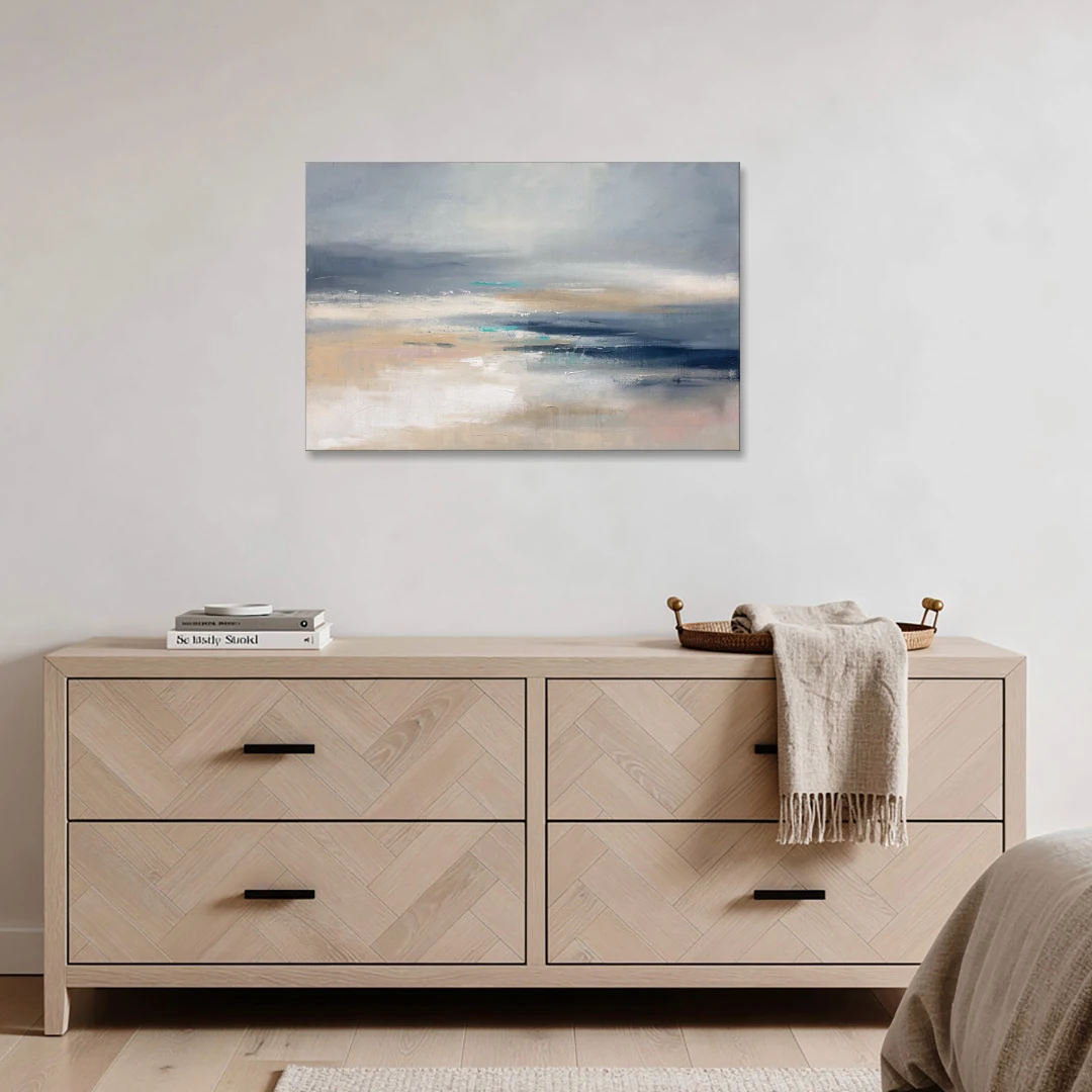 Abstract Horizon Painting in Navy and Mist - Canvas Wall Art - Coffee Table - 36x24