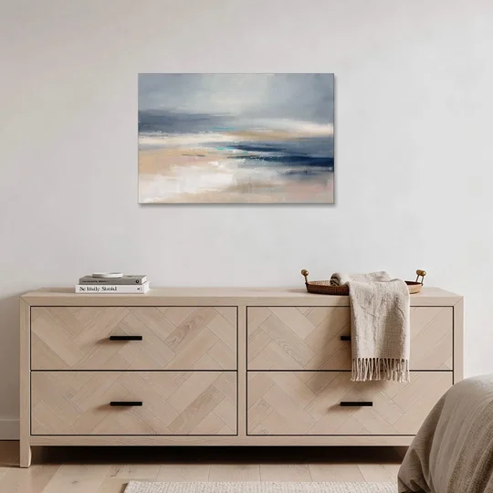 Abstract Horizon Painting in Navy and Mist - Canvas Wall Art - Coffee Table - 36x24