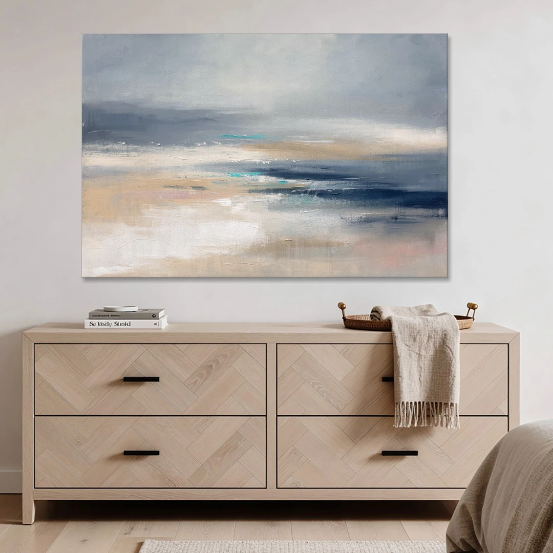 Abstract Horizon Painting in Navy and Mist - Canvas Wall Art - Coffee Table - 60x40