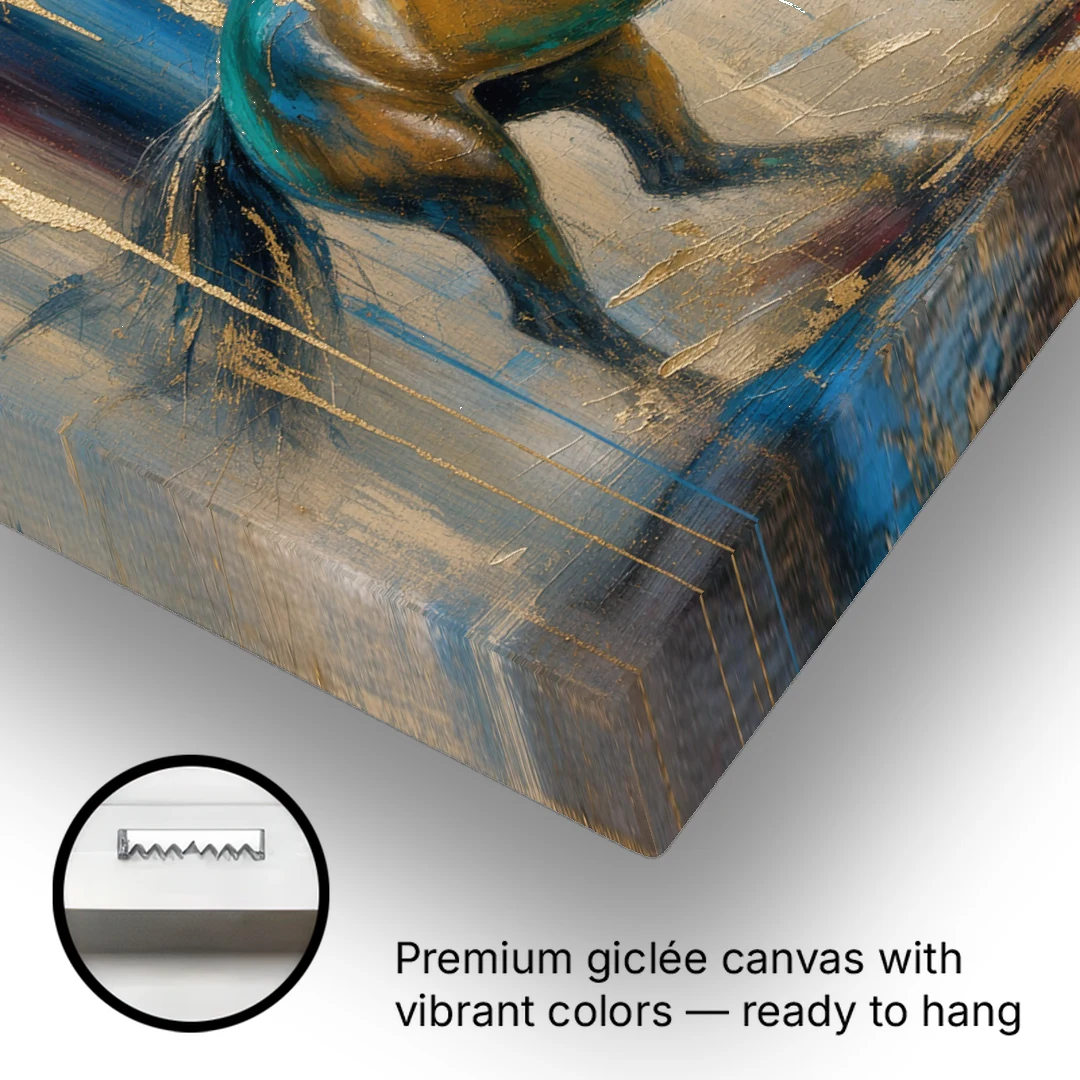 Abstract Horse Painting in Teal and Gold - Canvas Wall Art - Gallery Wrap Corner