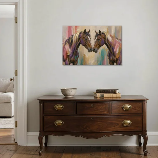 Abstract Horse Wall Art of Two Bays Touching Noses - Canvas Wall Art - Coffee Table - 36x24