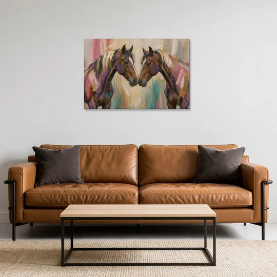 Abstract Horse Wall Art of Two Bays Touching Noses - Canvas Wall Art - Sofa - 36x24