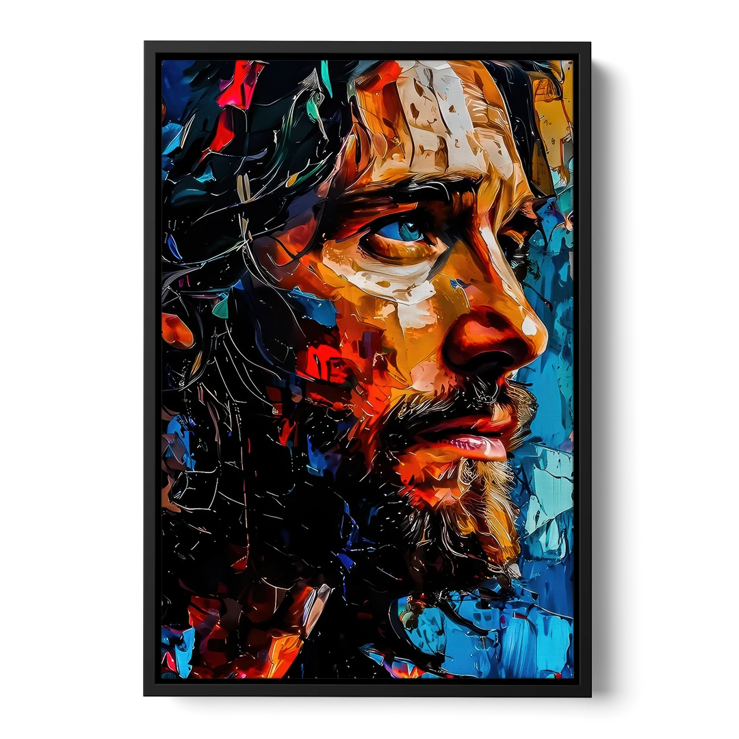 Abstract Jesus Portrait - Black Framed Canvas Wall Art - Front