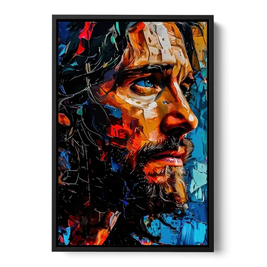 Abstract Jesus Portrait - Black Framed Canvas Wall Art - Front