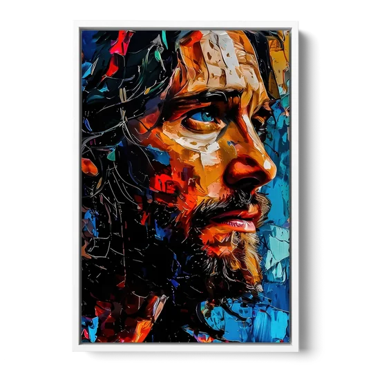 Abstract Jesus Portrait - White Framed Canvas Wall Art - Front
