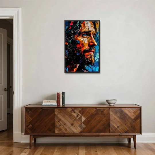 Abstract Jesus Portrait - Black Framed Canvas Wall Art - Coffee Table - 24x36