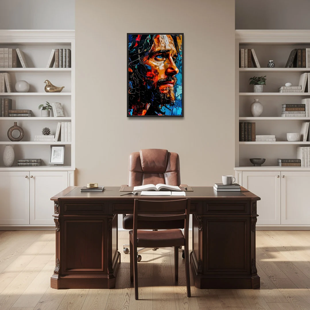 Abstract Jesus Portrait - Black Framed Canvas Wall Art - Office - 24x36