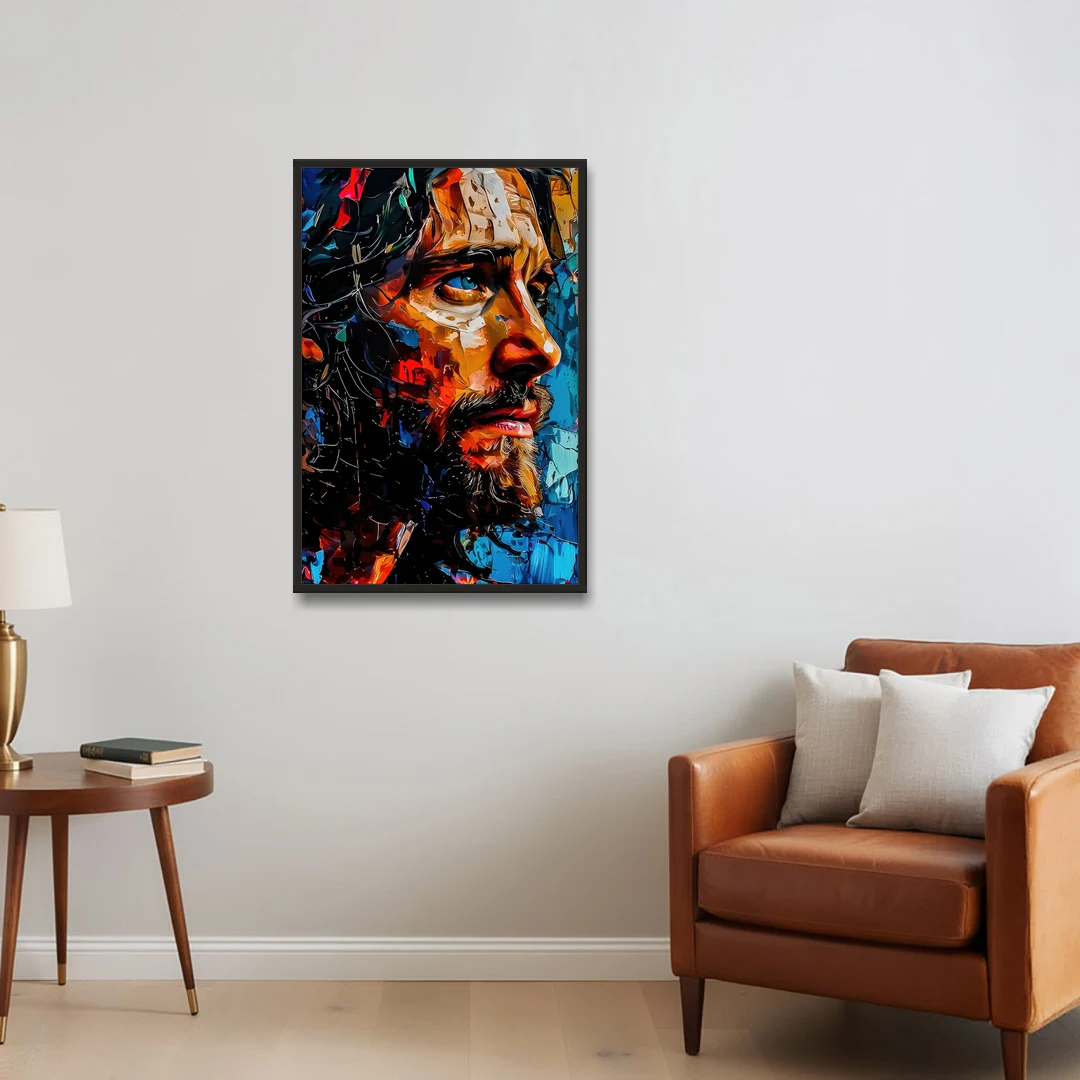 Abstract Jesus Portrait - Black Framed Canvas Wall Art - Sofa - 24x36