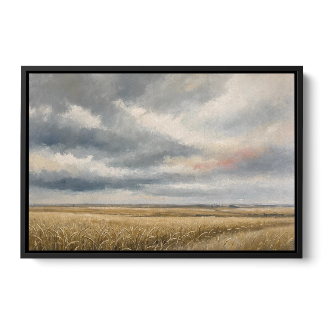 Abstract Landscape Canvas Art of the Open Prairie - Black Framed Canvas Wall Art - Front