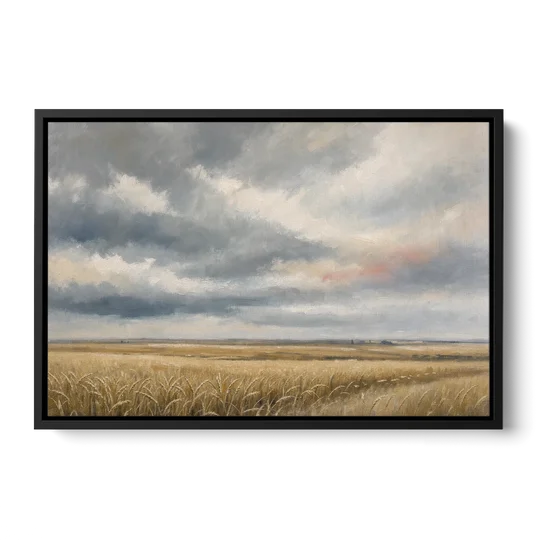 Abstract Landscape Canvas Art of the Open Prairie - Black Framed Canvas Wall Art - Front