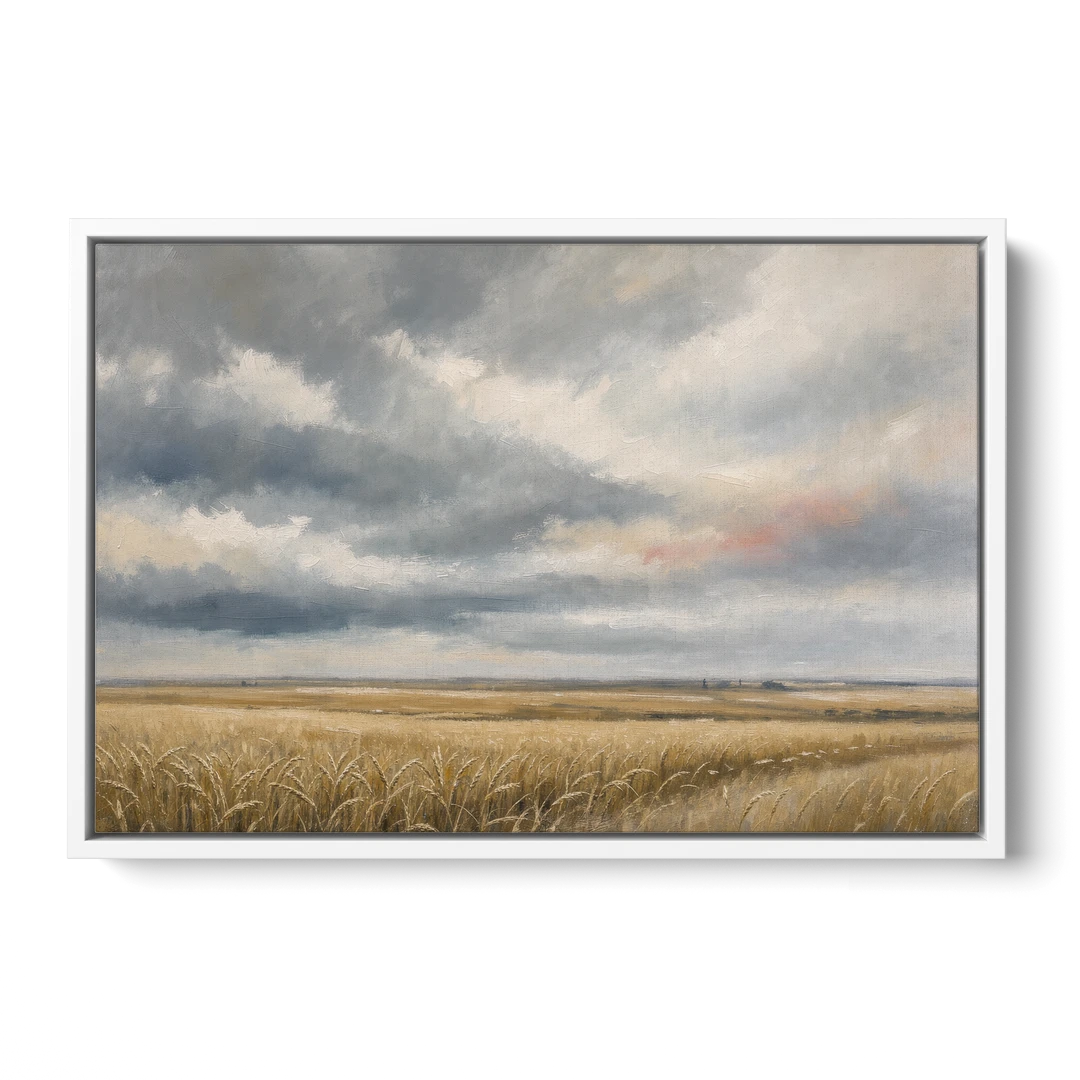 Abstract Landscape Canvas Art of the Open Prairie - White Framed Canvas Wall Art - Front