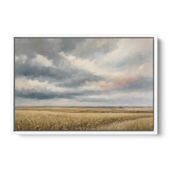 Abstract Landscape Canvas Art of the Open Prairie - White Framed Canvas Wall Art - Front