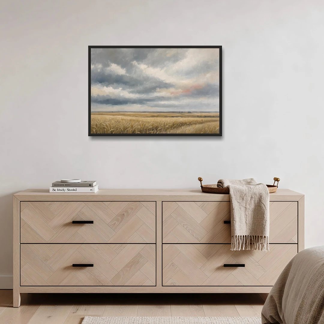 Abstract Landscape Canvas Art of the Open Prairie - Black Framed Canvas Wall Art - Coffee Table - 36x24