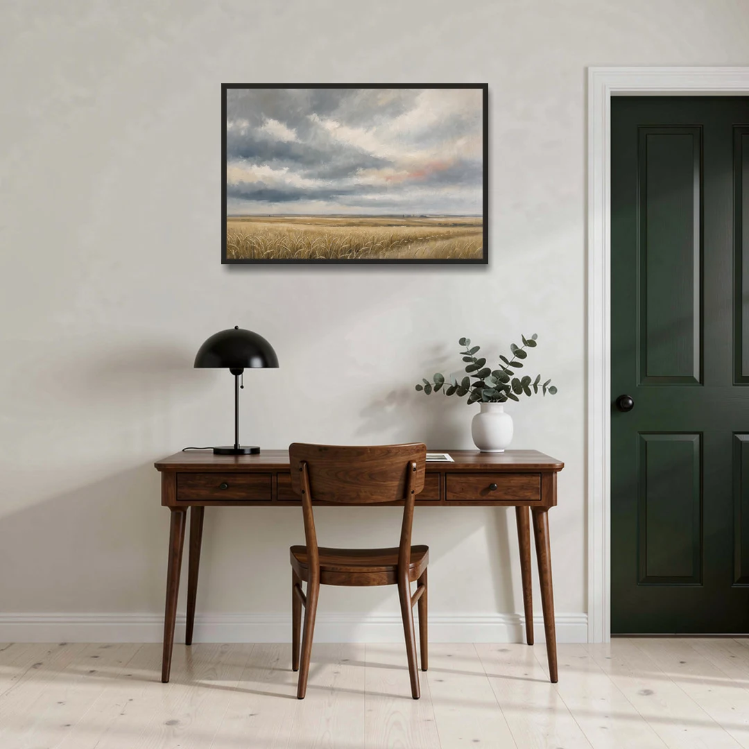 Abstract Landscape Canvas Art of the Open Prairie - Black Framed Canvas Wall Art - Office - 36x24