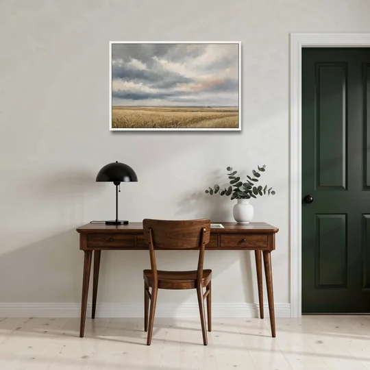 Abstract Landscape Canvas Art of the Open Prairie - White Framed Canvas Wall Art - Office - 36x24