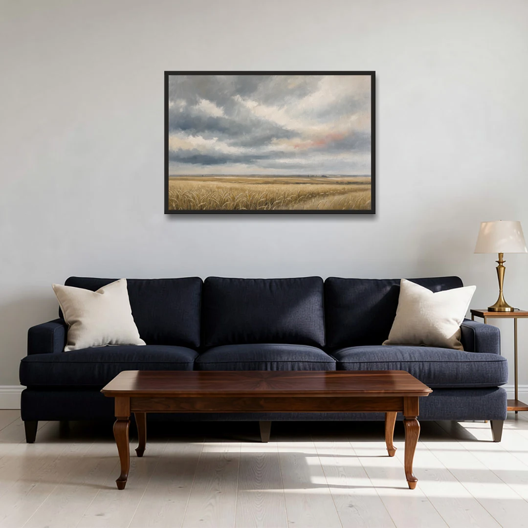Abstract Landscape Canvas Art of the Open Prairie - Black Framed Canvas Wall Art - Sofa - 36x24