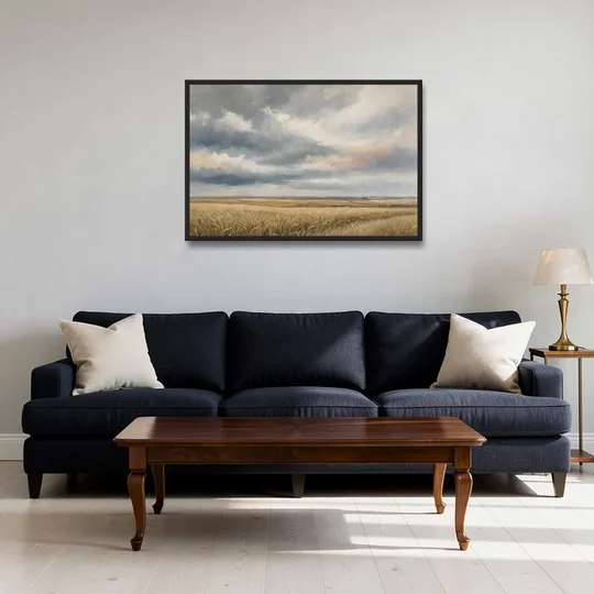 Abstract Landscape Canvas Art of the Open Prairie - Black Framed Canvas Wall Art - Sofa - 36x24