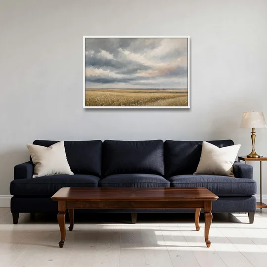 Abstract Landscape Canvas Art of the Open Prairie - White Framed Canvas Wall Art - Sofa - 36x24