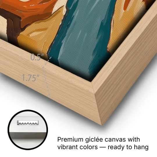 Abstract Landscape Painting of a River and Mesas - Oak Framed Canvas Wall Art - Gallery Wrap Corner