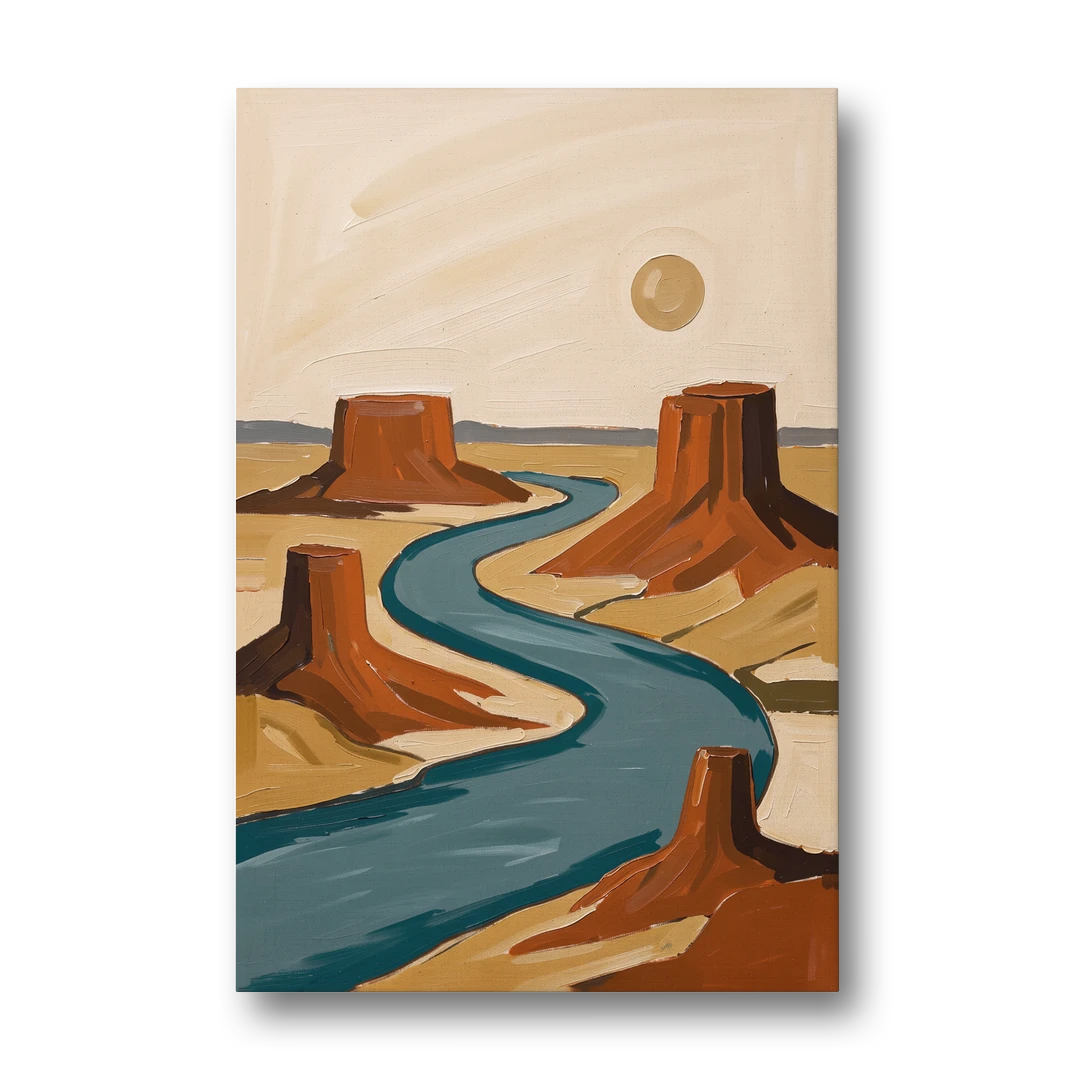 Abstract Landscape Painting of a River and Mesas - Canvas Wall Art - Front