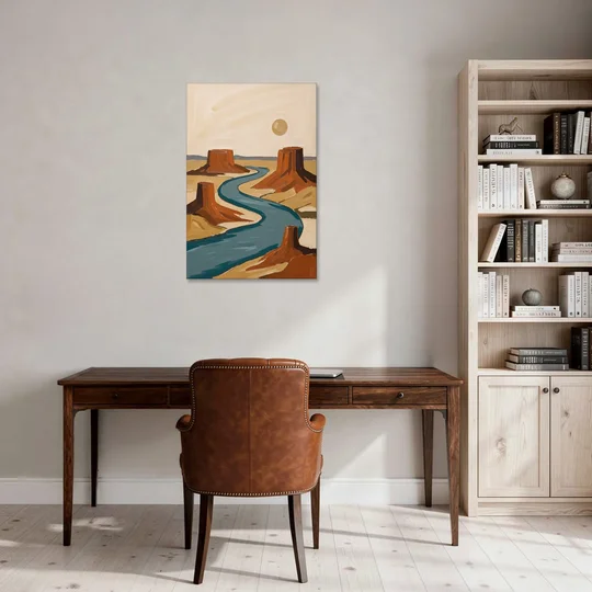 Abstract Landscape Painting of a River and Mesas - Canvas Wall Art - Office - 24x36