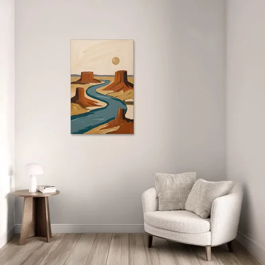 Abstract Landscape Painting of a River and Mesas - Canvas Wall Art - Sofa - 24x36