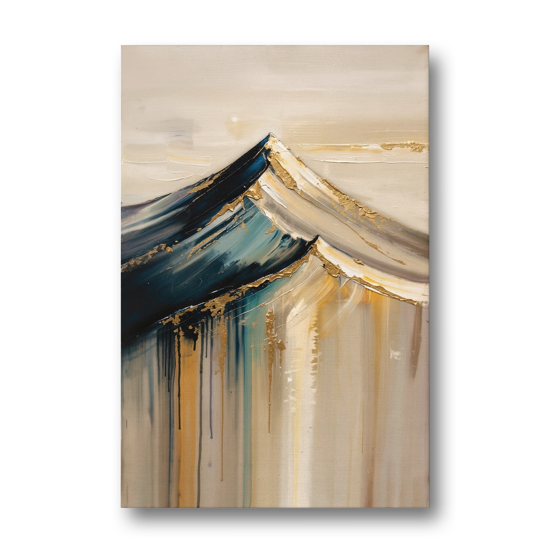 Abstract Mountain Painting with Gold Ridgelines - Canvas Wall Art - Front