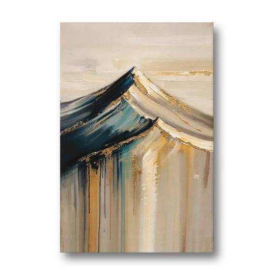 Abstract Mountain Painting with Gold Ridgelines - Canvas Wall Art - Front