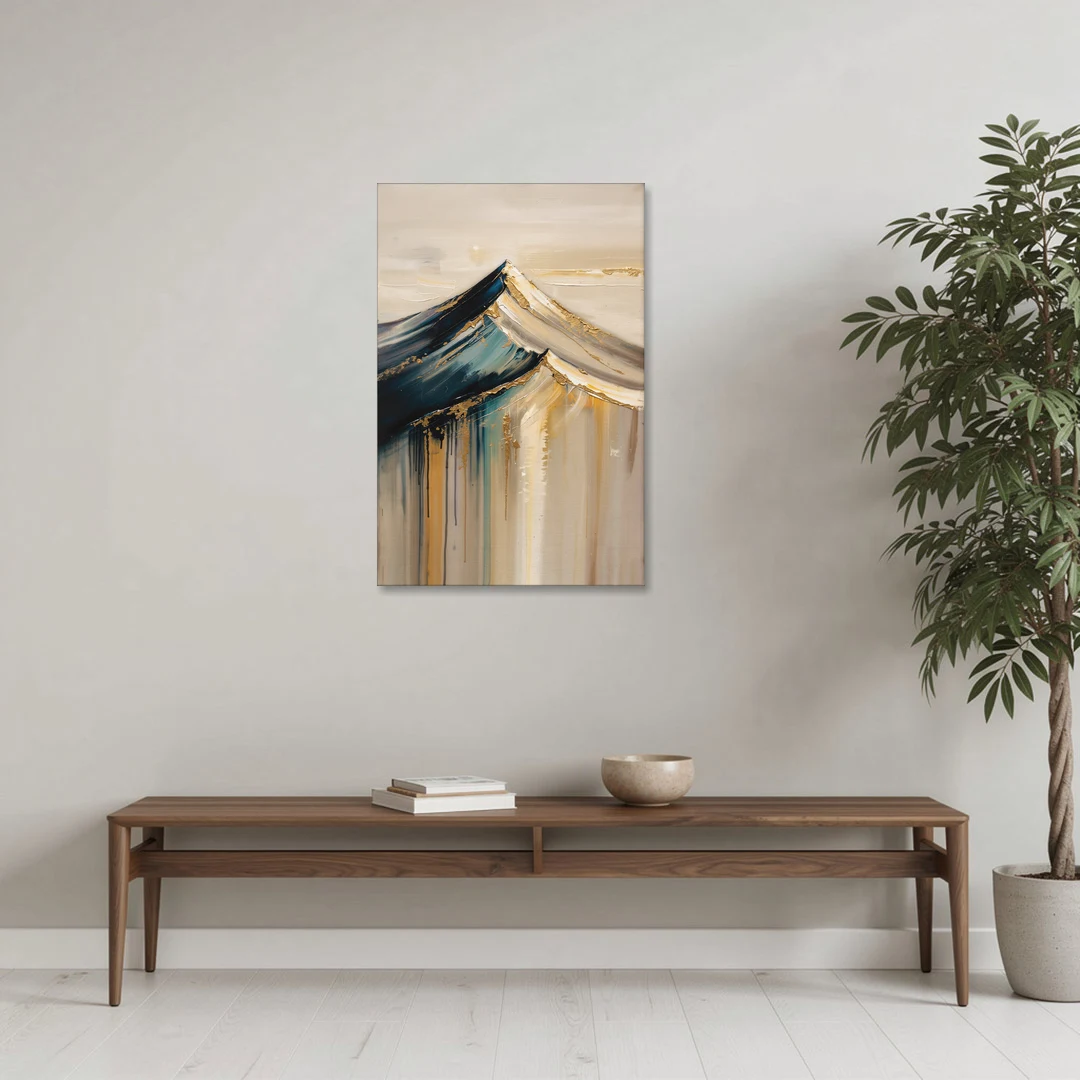 Abstract Mountain Painting with Gold Ridgelines - Canvas Wall Art - Coffee Table - 24x36