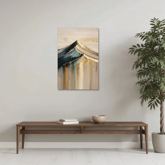 Abstract Mountain Painting with Gold Ridgelines - Canvas Wall Art - Coffee Table - 24x36