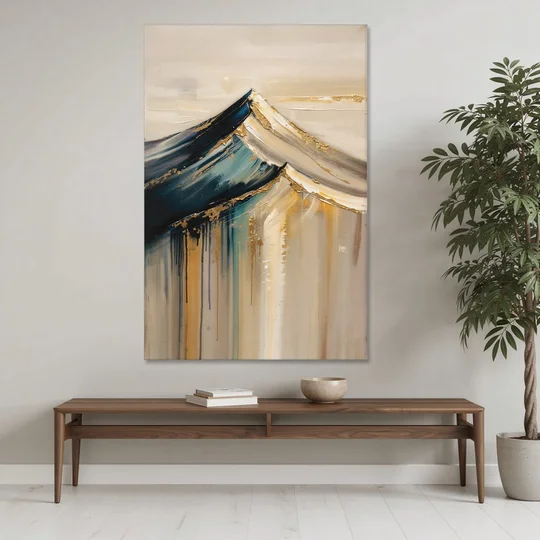 Abstract Mountain Painting with Gold Ridgelines - Canvas Wall Art - Coffee Table - 40x60