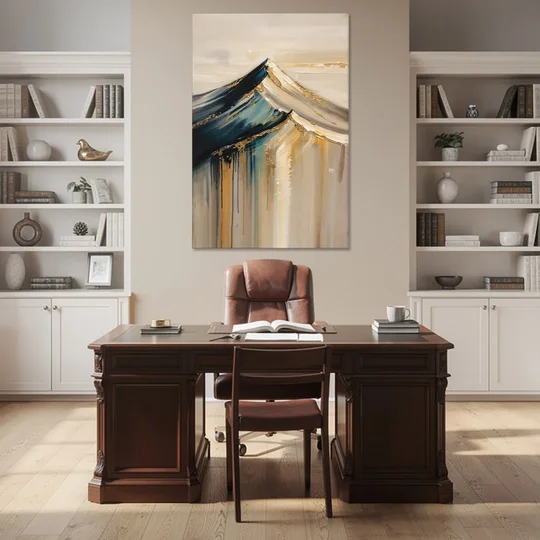 Abstract Mountain Painting with Gold Ridgelines - Canvas Wall Art - Office - 40x60
