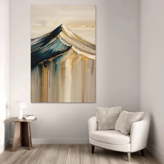 Abstract Mountain Painting with Gold Ridgelines - Canvas Wall Art - Sofa - 40x60