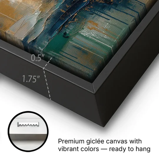 Abstract Navy Plume with Bronze Flecks - Black Framed Canvas Wall Art - Gallery Wrap Corner