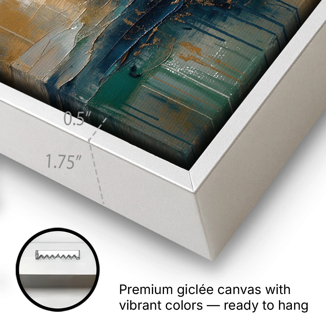 Abstract Navy Plume with Bronze Flecks - White Framed Canvas Wall Art - Gallery Wrap Corner