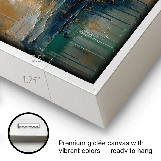 Abstract Navy Plume with Bronze Flecks - White Framed Canvas Wall Art - Gallery Wrap Corner