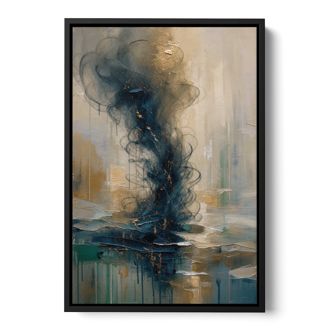 Abstract Navy Plume with Bronze Flecks - Black Framed Canvas Wall Art - Front