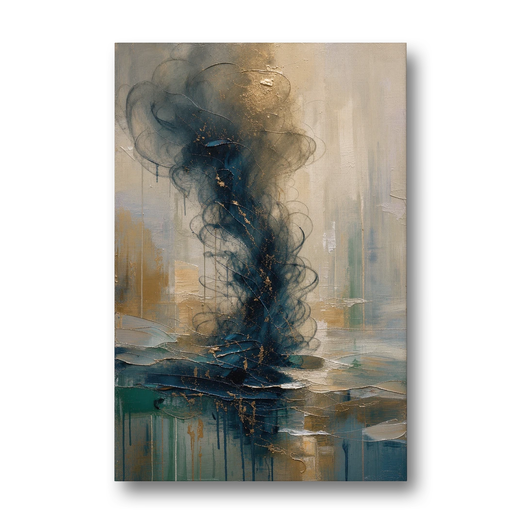 Abstract Navy Plume with Bronze Flecks - Canvas Wall Art - Front