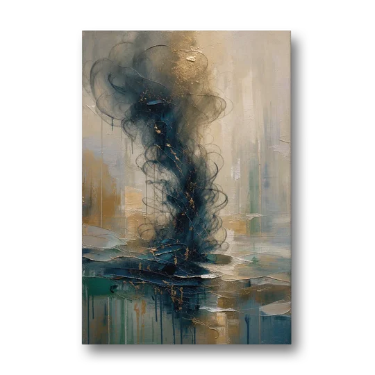 Abstract Navy Plume with Bronze Flecks - Canvas Wall Art - Front